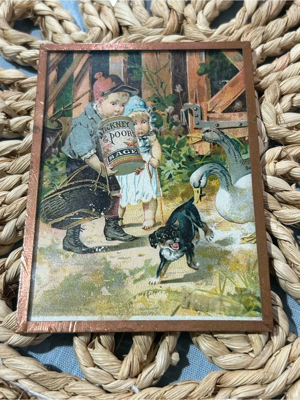 Vintage-Style 1880 Boston  Brown Picture Frame with Illustrated Print